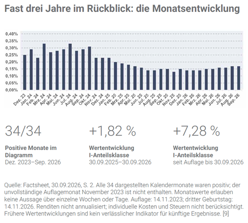 Fast drei Jahre im Rückblick: die Monatsentwicklung